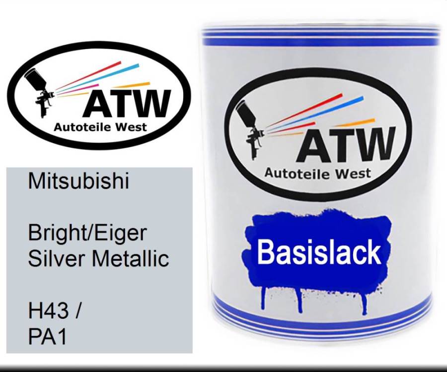 Mitsubishi, Bright/Eiger Silver Metallic, H43 / PA1: 1L Lackdose, von ATW Autoteile West.